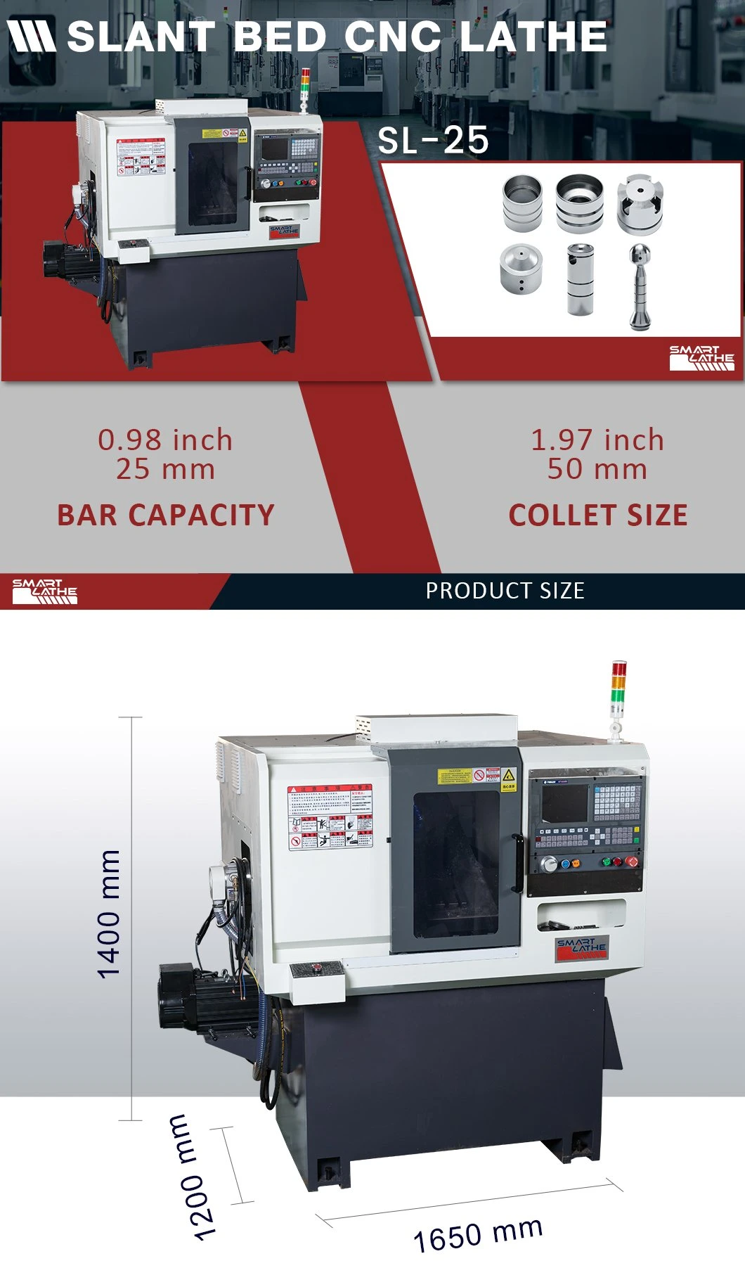 Syntec Control CNC Lathe with a Larger Travel Span of The X and Z-Axis Slant Bed CNC Lathe for Washers, Bolts, Shafts, Rivets, Spacers, Sleeves (SL-25)